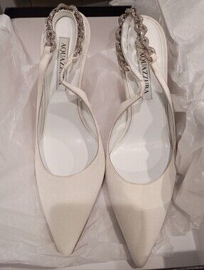 Aquazzura Love Link Sling Pointed Toe Heels White Women's Size 40 New